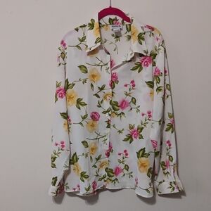 BonWorth Pink and Green Floral Long-Sleeve Blouse
